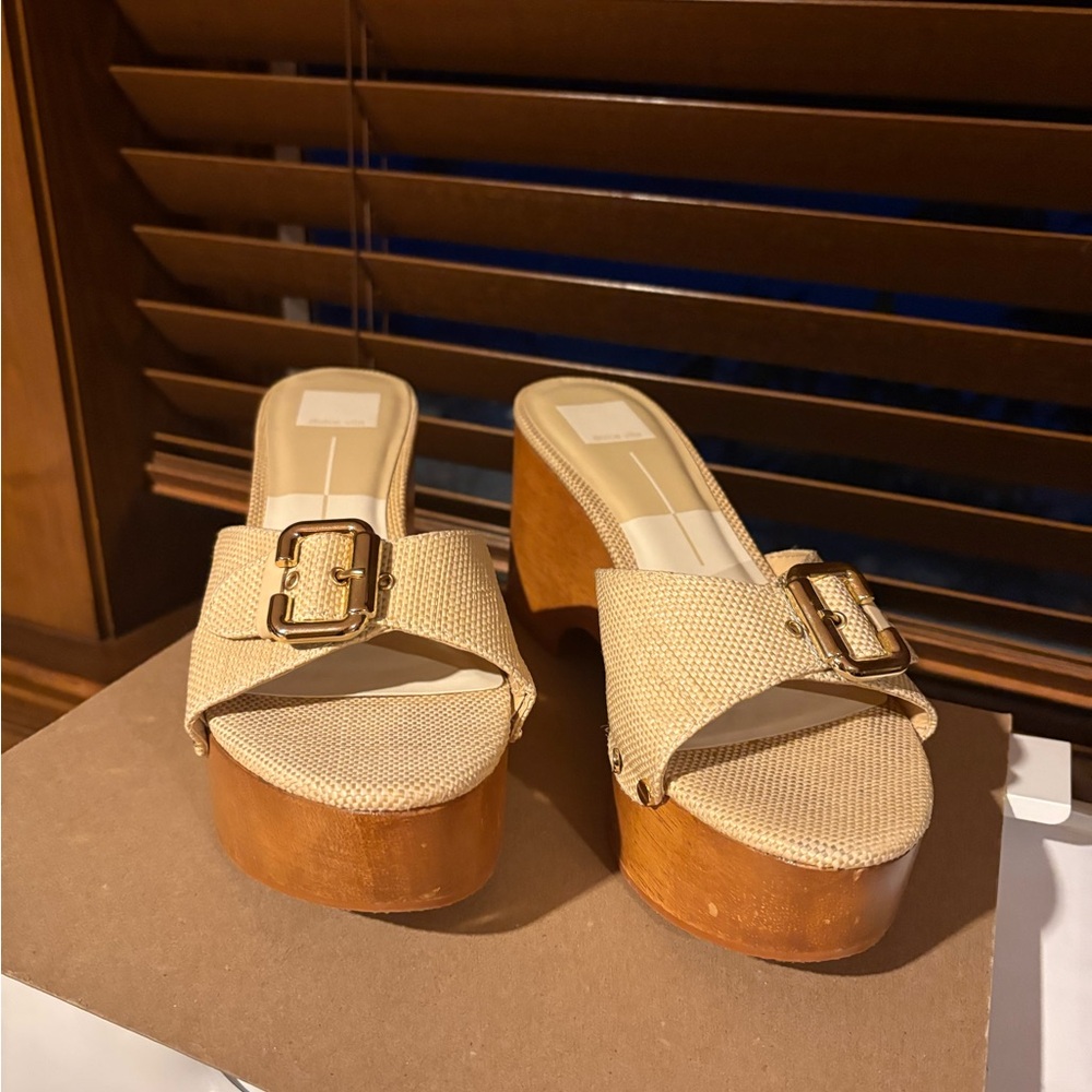 Dolce Vita Cream Platform Mules with Tan Accents